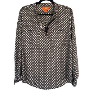 Joe Fresh Geometric Print Button Down Tunic Blouse Long Sleeve Business Casual